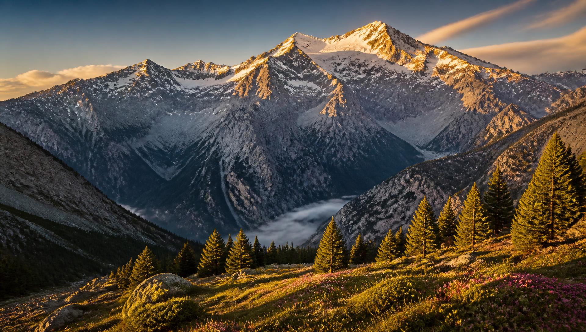 Amanecer sobre el macizo de la Maladeta en el Valle de Benasque